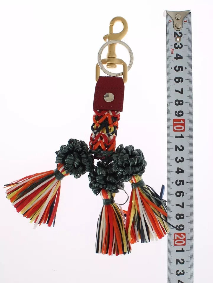 Multicolor Raffia Leather Clasp Finder Chain Keyring