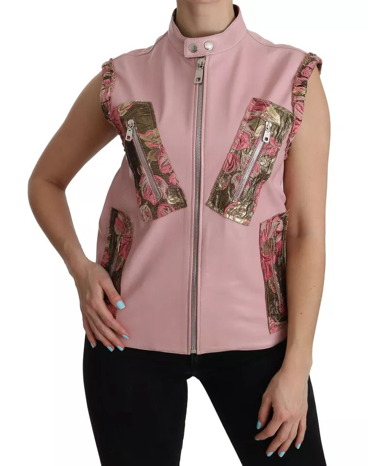 Pink Leather Sleeveless Vest Jacket Blouse