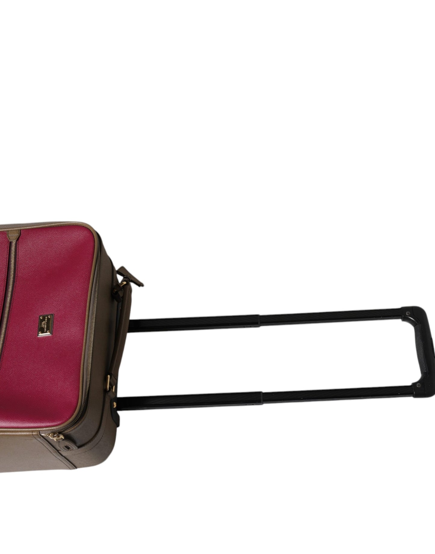 Fuchsia Khaki Leather Trolley Travel Wheel Suitcase Bag