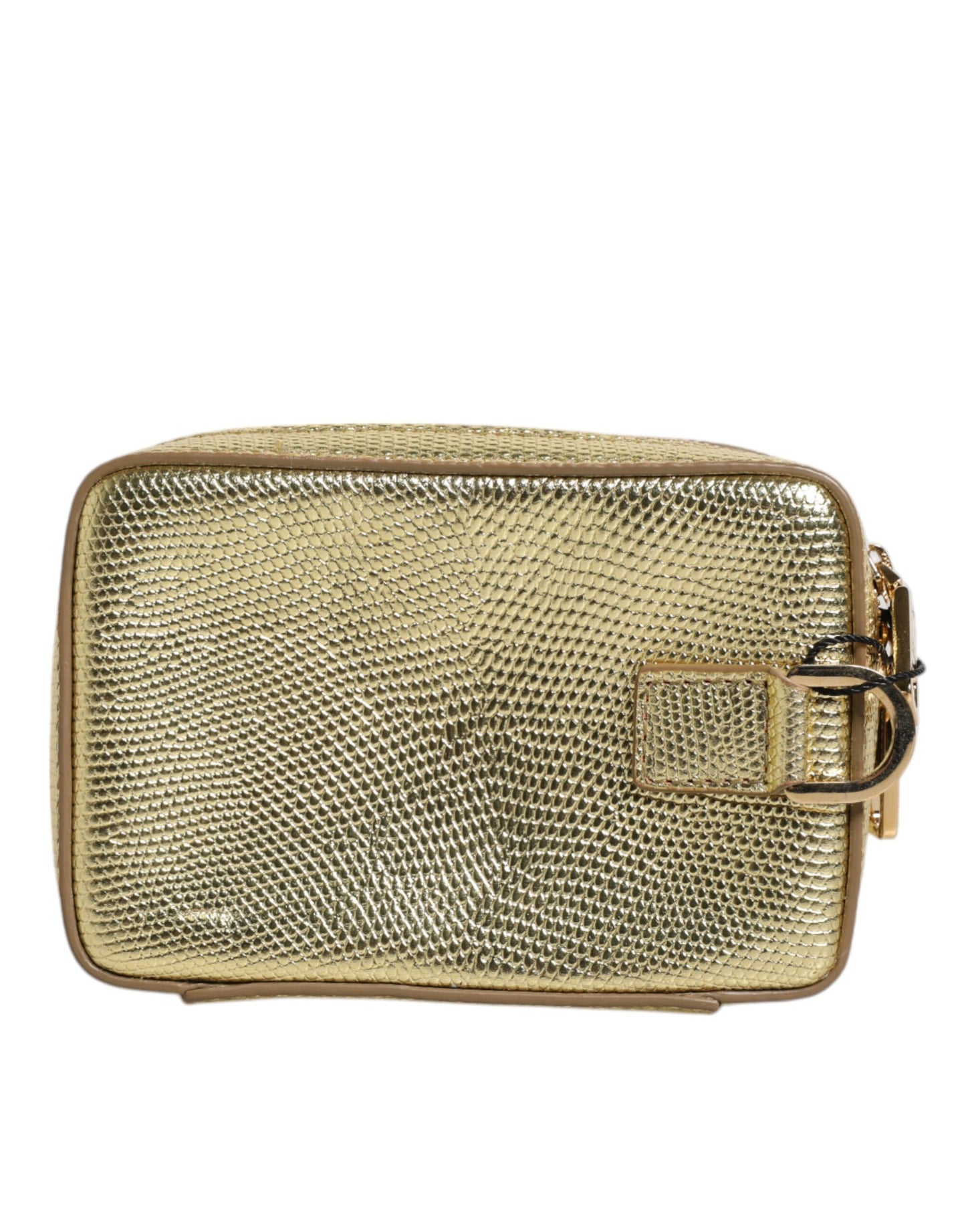 Gold Leather DG Logo Plaque Zip Around Clutch Bag