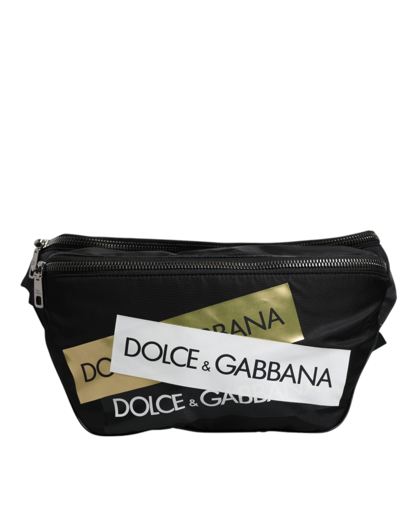 Black Nylon Logo Tape Belt Waist Fanny Pack Bag