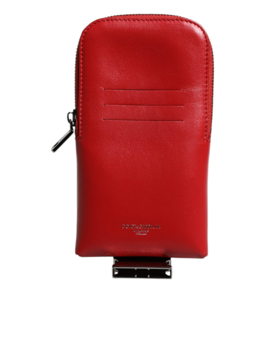 Red Leather Logo Zip Around Card Holder Wide Strap Wallet