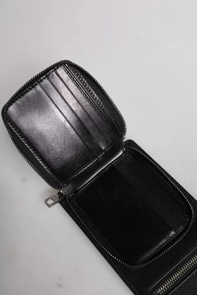 Black Horse Leather Zip Logo Shoulder Neck Strap Wallet