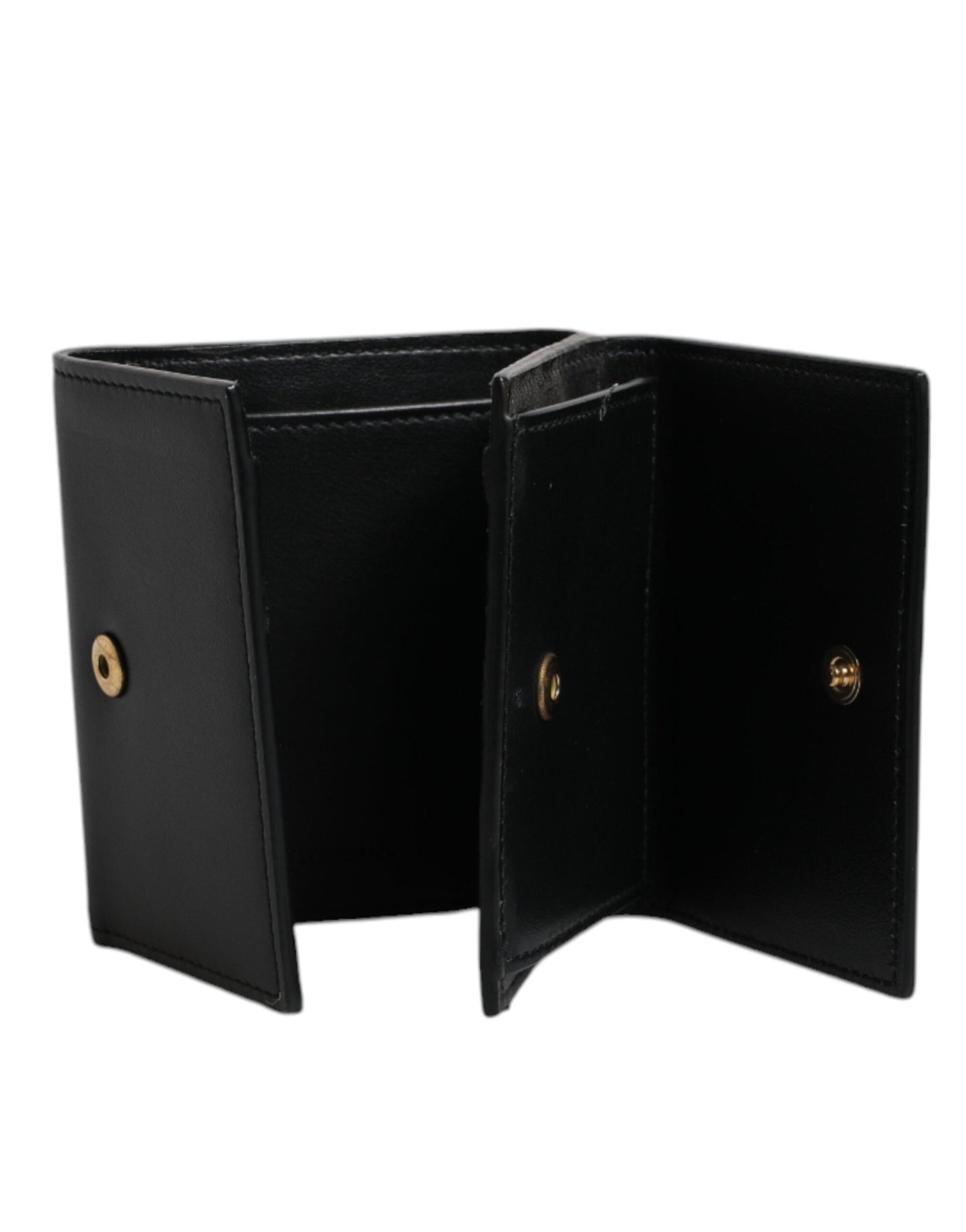 Black Leather Folding Card Holder Logo Print Wallet