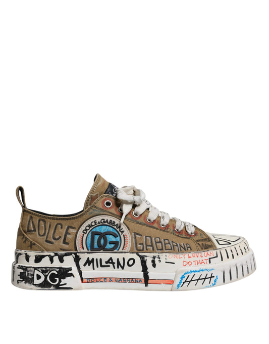 Brown Canvas Low Top Logo Print Sneakers Shoes