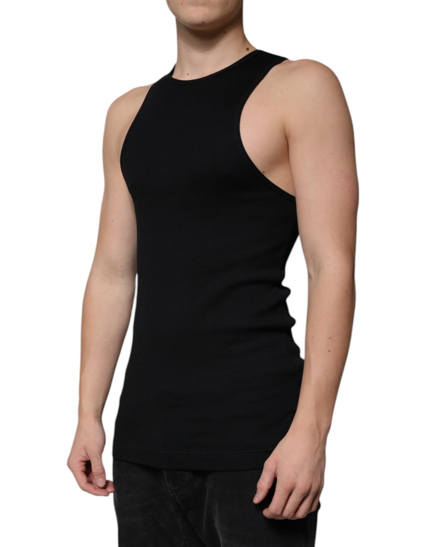 Black Cotton Sleeveless Round Neck Tank T-shirt