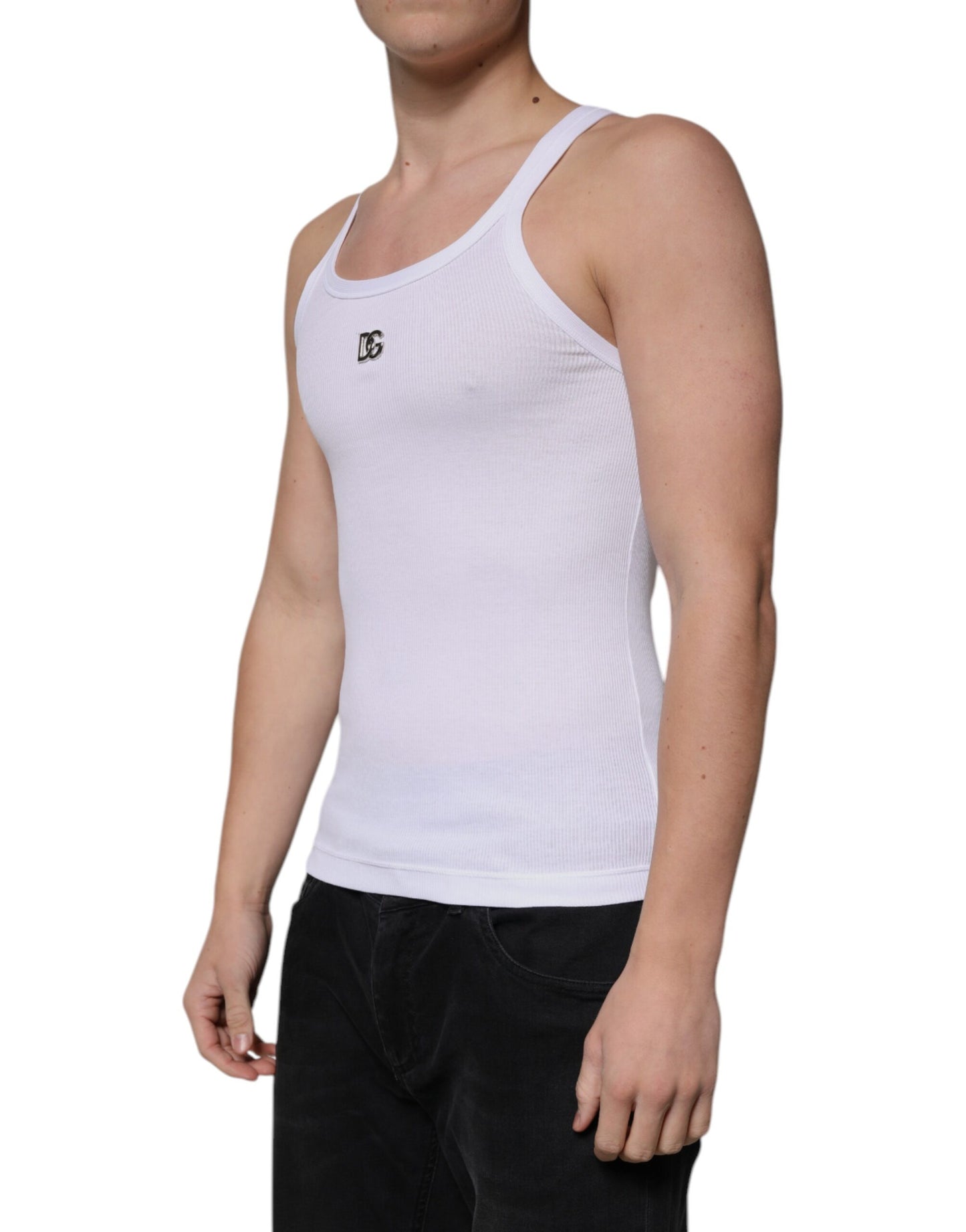 White Cotton DG Sleeveless Round Neck T-shirt