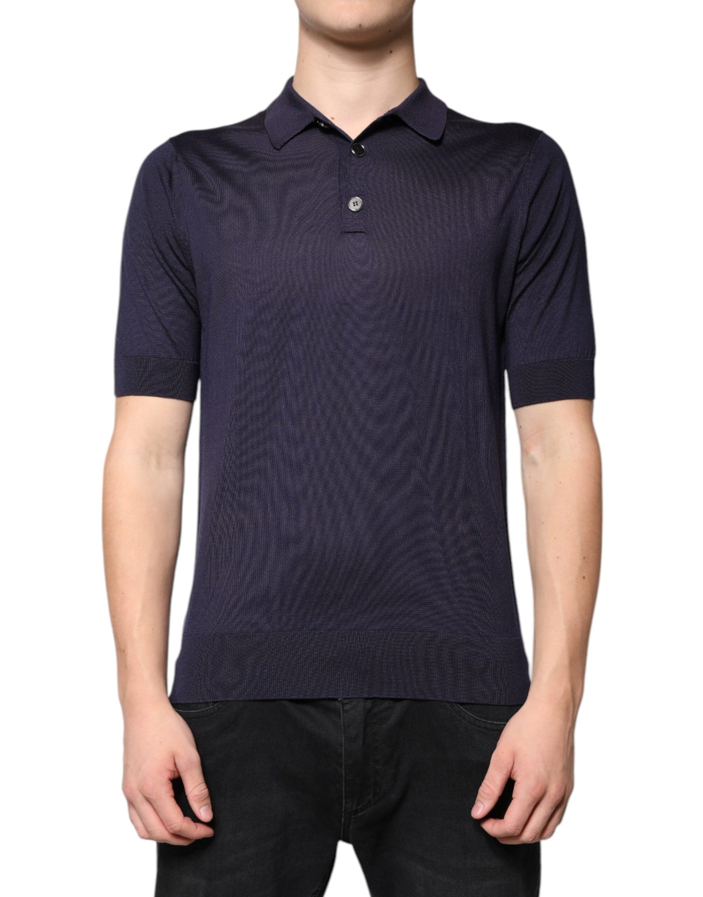 Blue Silk Collared Short Sleeves Polo T-shirt