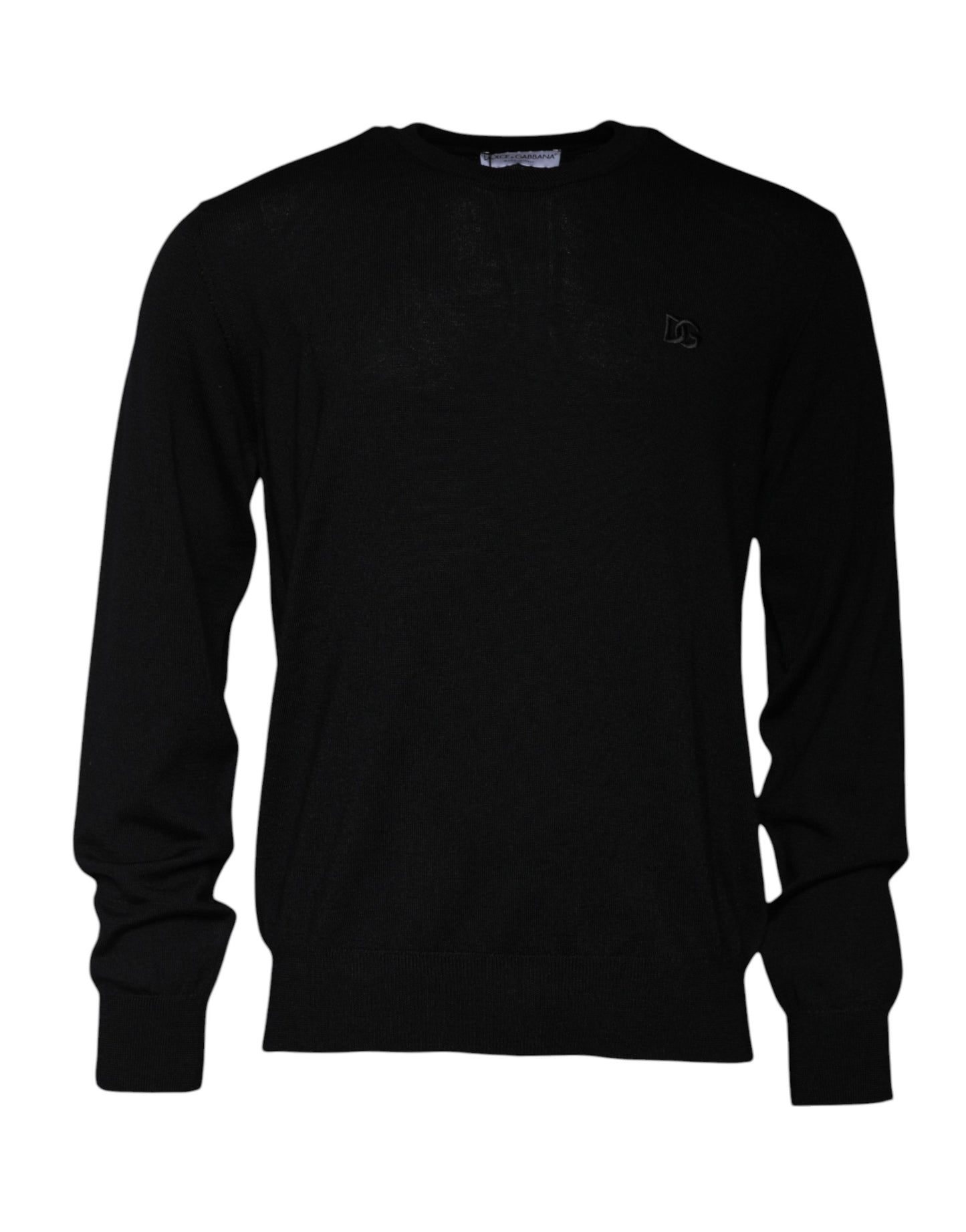 Black Logo Wool Crew Neck Pullover Sweater