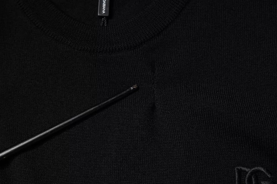 Black Logo Wool Crew Neck Pullover Sweater