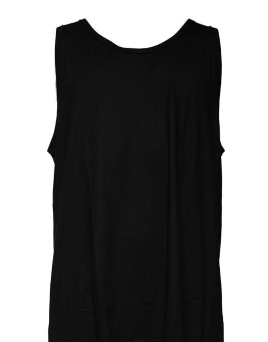 Black Cotton Sleeveless Round Neck Tank T-shirt