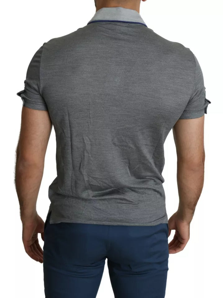 Gray Collared Silk Polo Top Shirt T-shirt