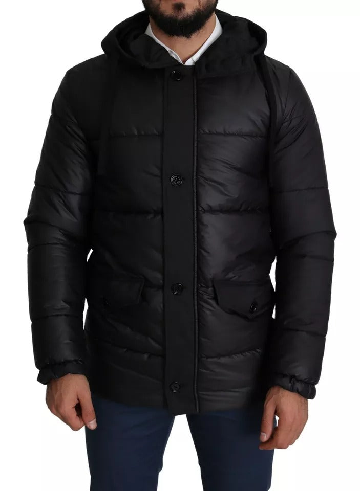 Black Hooded Polyester Men Coat Puffer Jacket