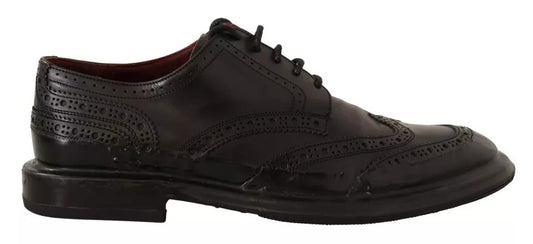 Black Perforated Leather Lace Up Derby Shoes