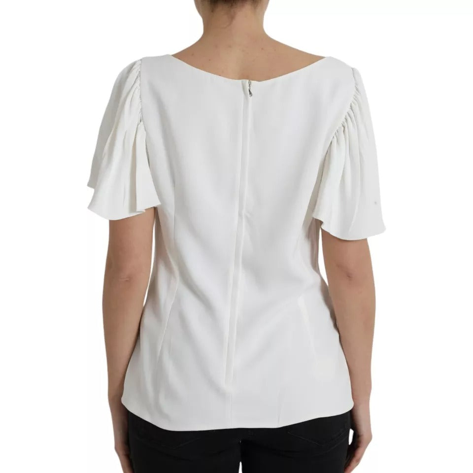 White Viscose Round Neck Short Sleeves Top