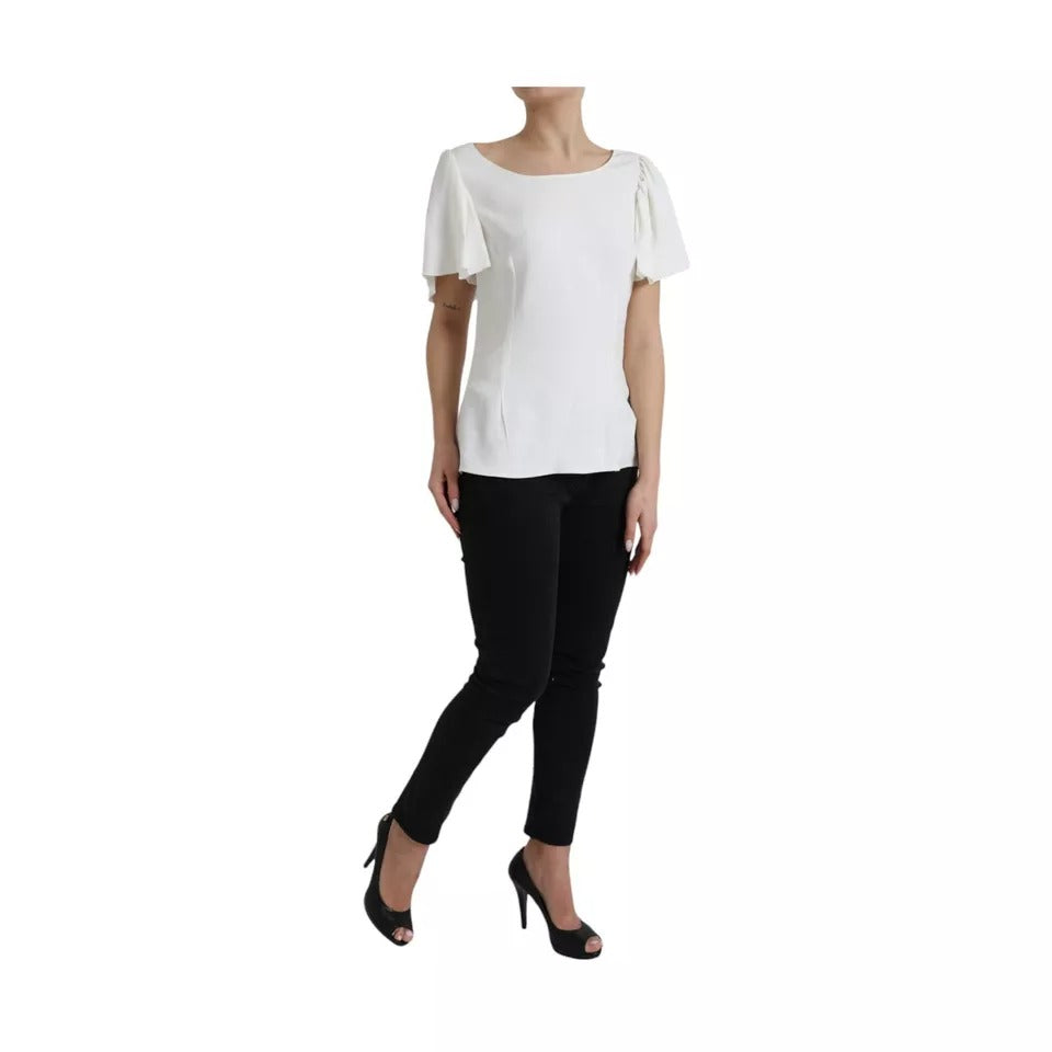 White Viscose Round Neck Short Sleeves Top