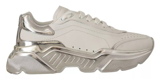 White Silver Leather Daymaster Sneakers Shoes