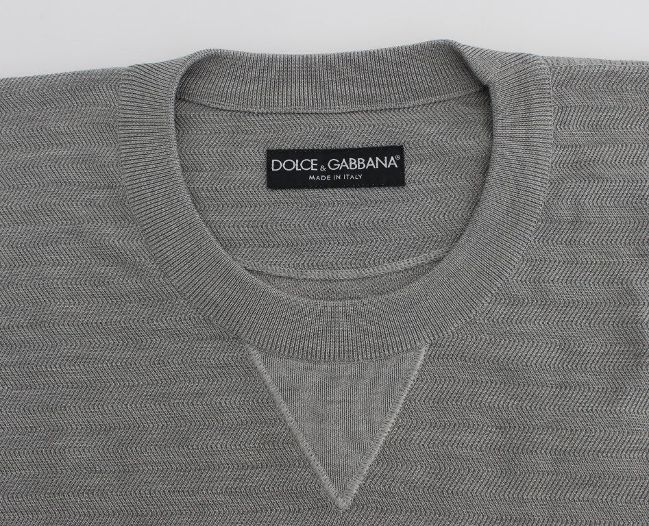 Elegant Gray Silk Crewneck Pullover Sweater