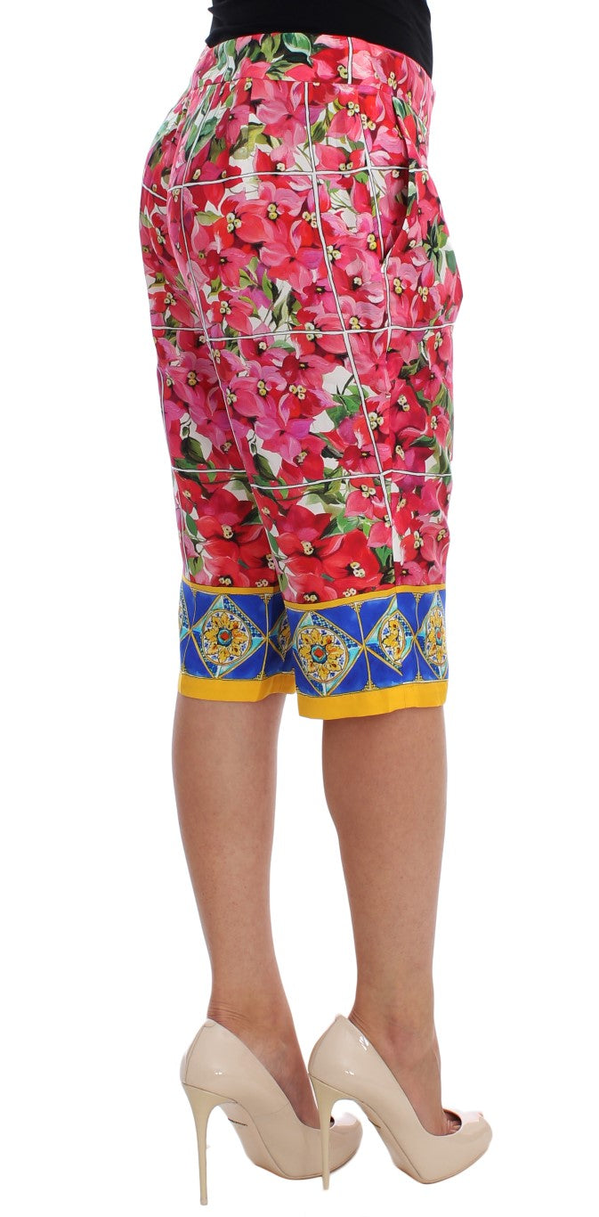 Multicolor Floral Silk Capri Pants