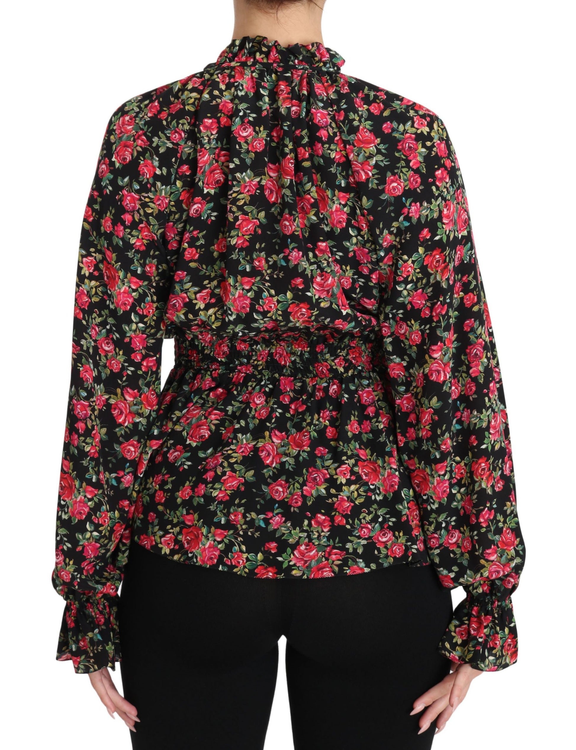 Elegant Black Floral Silk Shirt