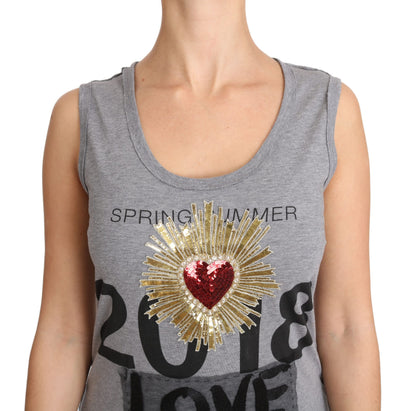 Sequined Heart Tank Top in Gray