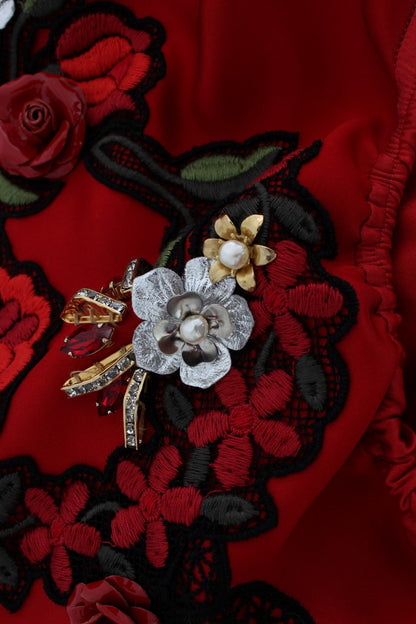 Dolce & Gabbana Ravishing Red Silk Embroidered Shorts