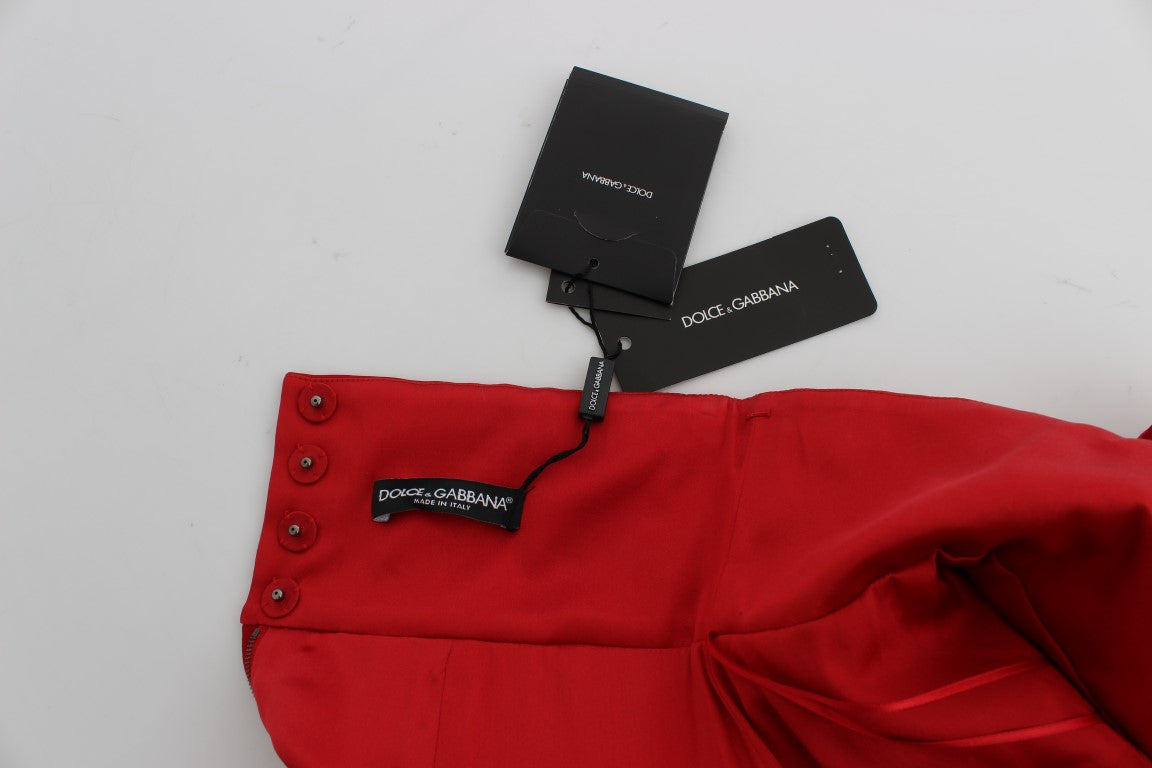 Dolce & Gabbana Red Silk Crystal-Embellished High Waist Shorts