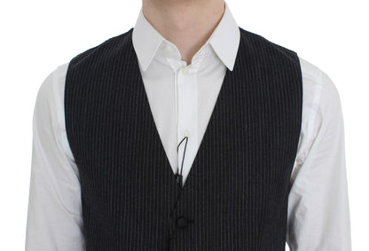 Elegant Gray Striped Wool Vest