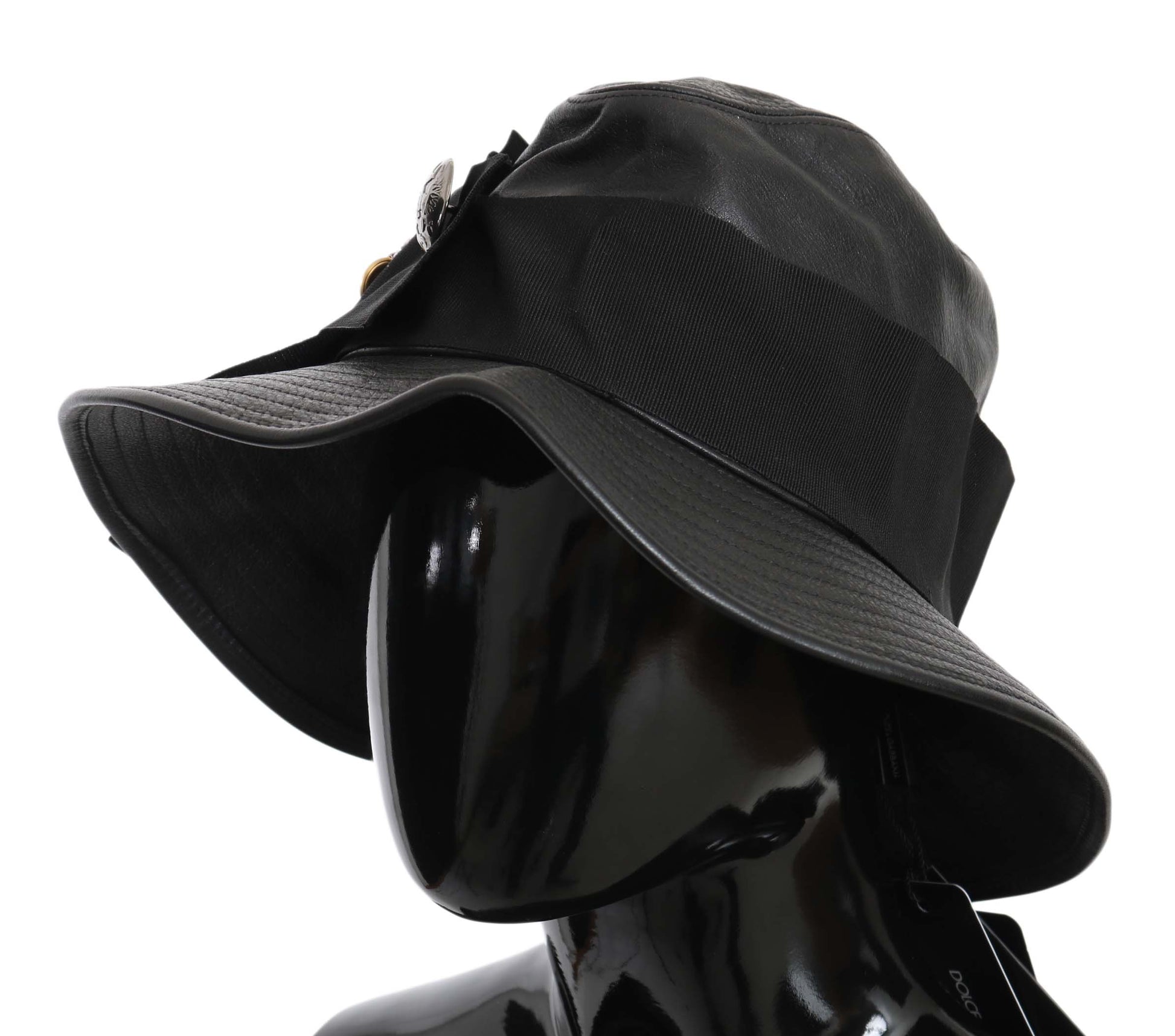 Elegant Black Leather Cloche Cap