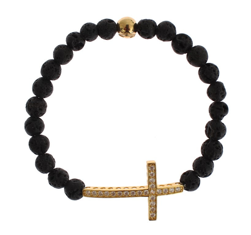 Elegant Gold & Black Lava Stone Bracelet