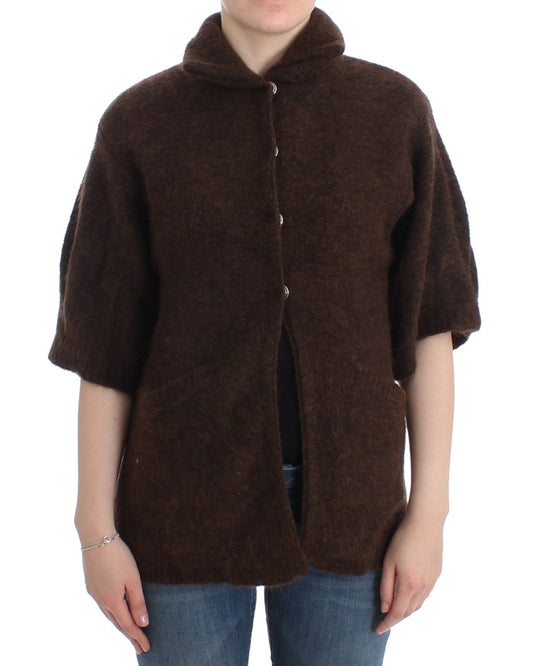 Elegant Short Sleeved Brown Cardigan