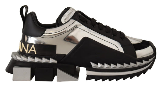 Dolce & Gabbana Elegant Super King Leather Sneakers - Silver & Black