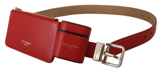 Dolce & Gabbana Red Airpods Case Coin Purse Silver Buckle Belt