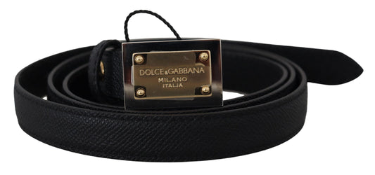 Dolce & Gabbana Black Calf Leather Metal Square Buckle Belt