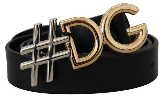 Dolce & Gabbana Black Leather Metal #DG Logo Buckle Belt
