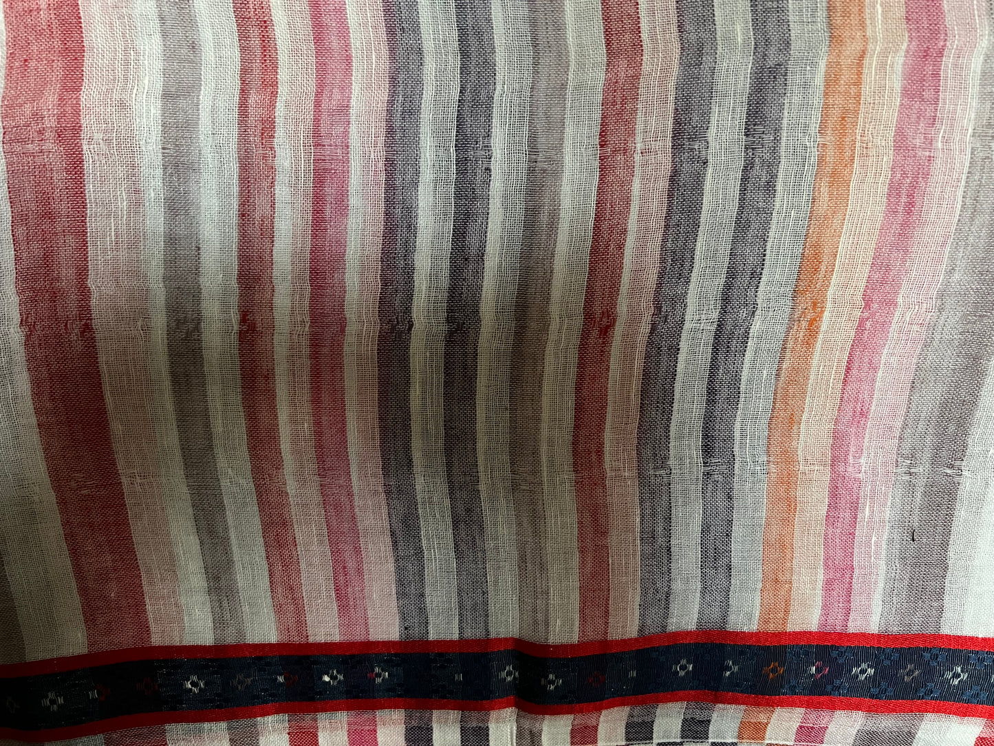 Multicoloured Stripes with Blue Border - Cotton-Silk-Linen- Scarves / Wraps / Stoles