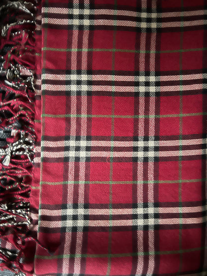 Maroon Checked 100% Wool - Scarves / Wraps / Stoles