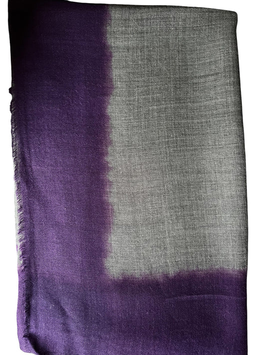 Gray with Purple Border Ombre - Silk Wool - Scarves / Wraps / Stoles