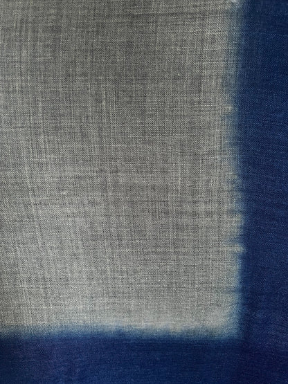 Grayish Blue with Blue Border Ombre - Silk Wool - Scarves / Wraps / Stoles