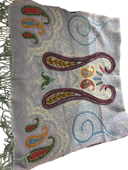 Lavender Self Embroidered with Mango Embroidery Wool - Scarves / Wraps / Stoles