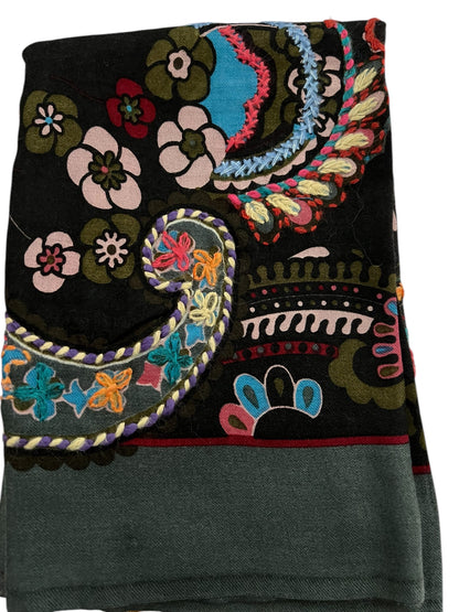 Screen Print with Embroidery - Wool - Scarves / Wraps / Stoles