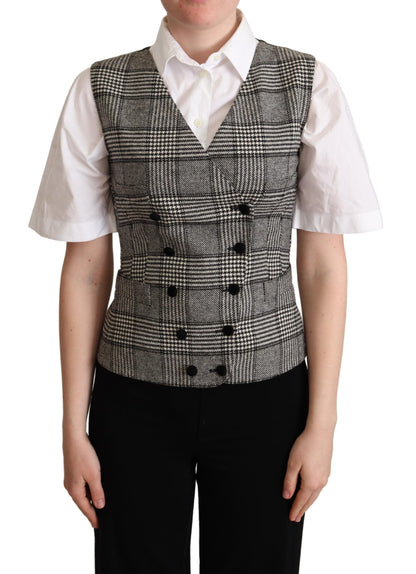 Dolce & Gabbana Elegant Checkered Gray Silk Blend Vest