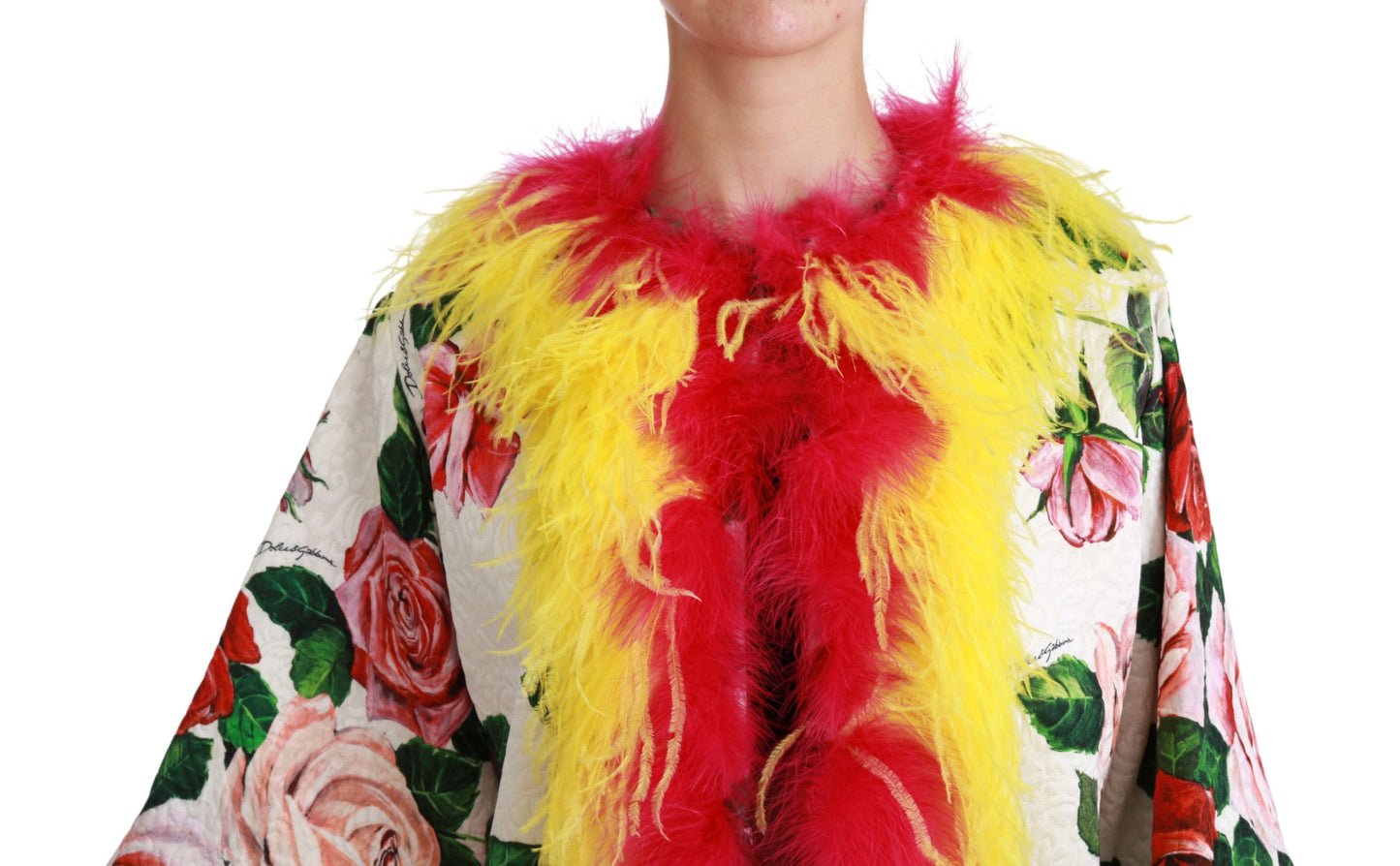 Dolce & Gabbana Elegant Floral Cape Jacket with Fur Details