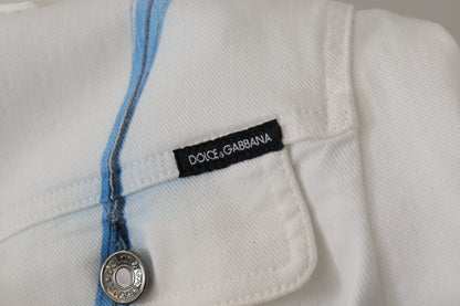 Dolce & Gabbana Multicolor Logo Embroidered Denim Jacket