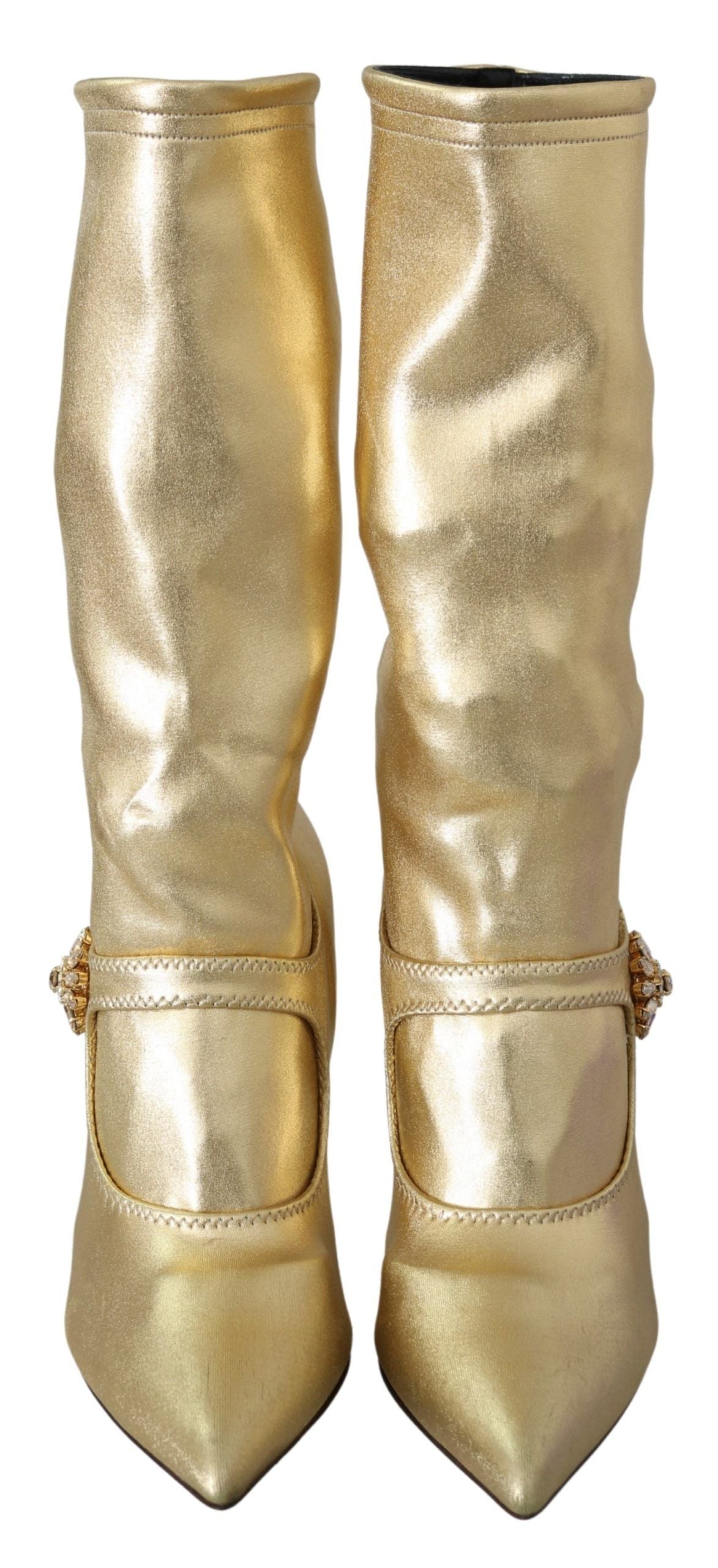 Dolce & Gabbana Elegant Gold Ankle Boots Socks with Rhinestones