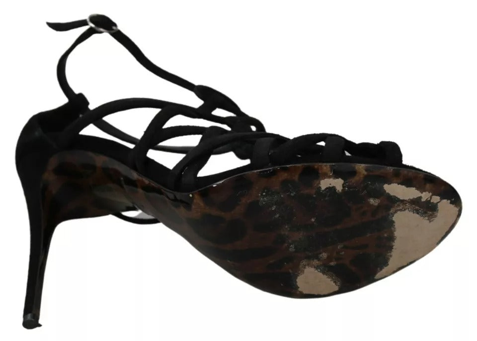 Dolce & Gabbana Black Suede Ankle Strap Stiletto Shoes
