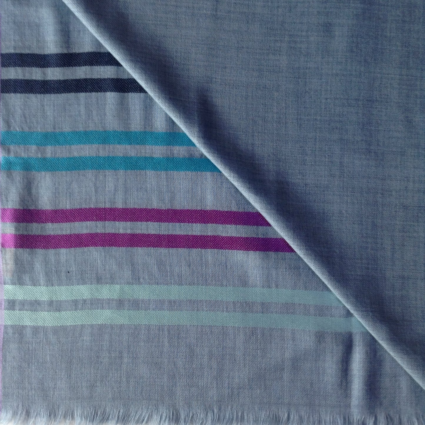 Blue with Multicoloured lines -Silk-Wool- Scarves / Wraps / Stoles