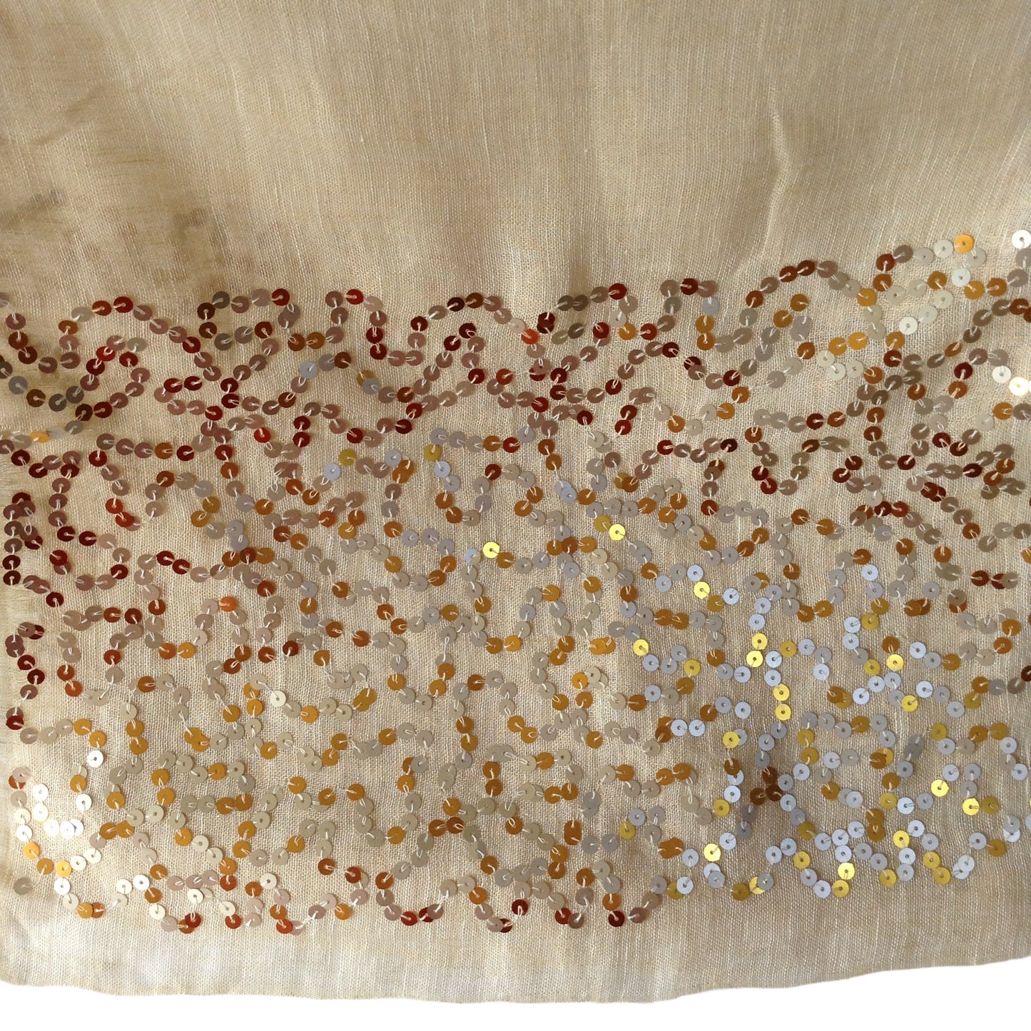 Beige / Cream with Silver and Gold Sequence Cotton-Silk Rich Linen Blend  - Scarves / Wraps / Stoles