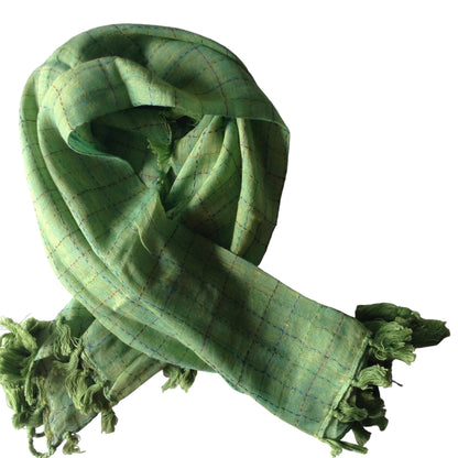 Green & Blue Checks Cotton - Scarves / Wraps / Stoles