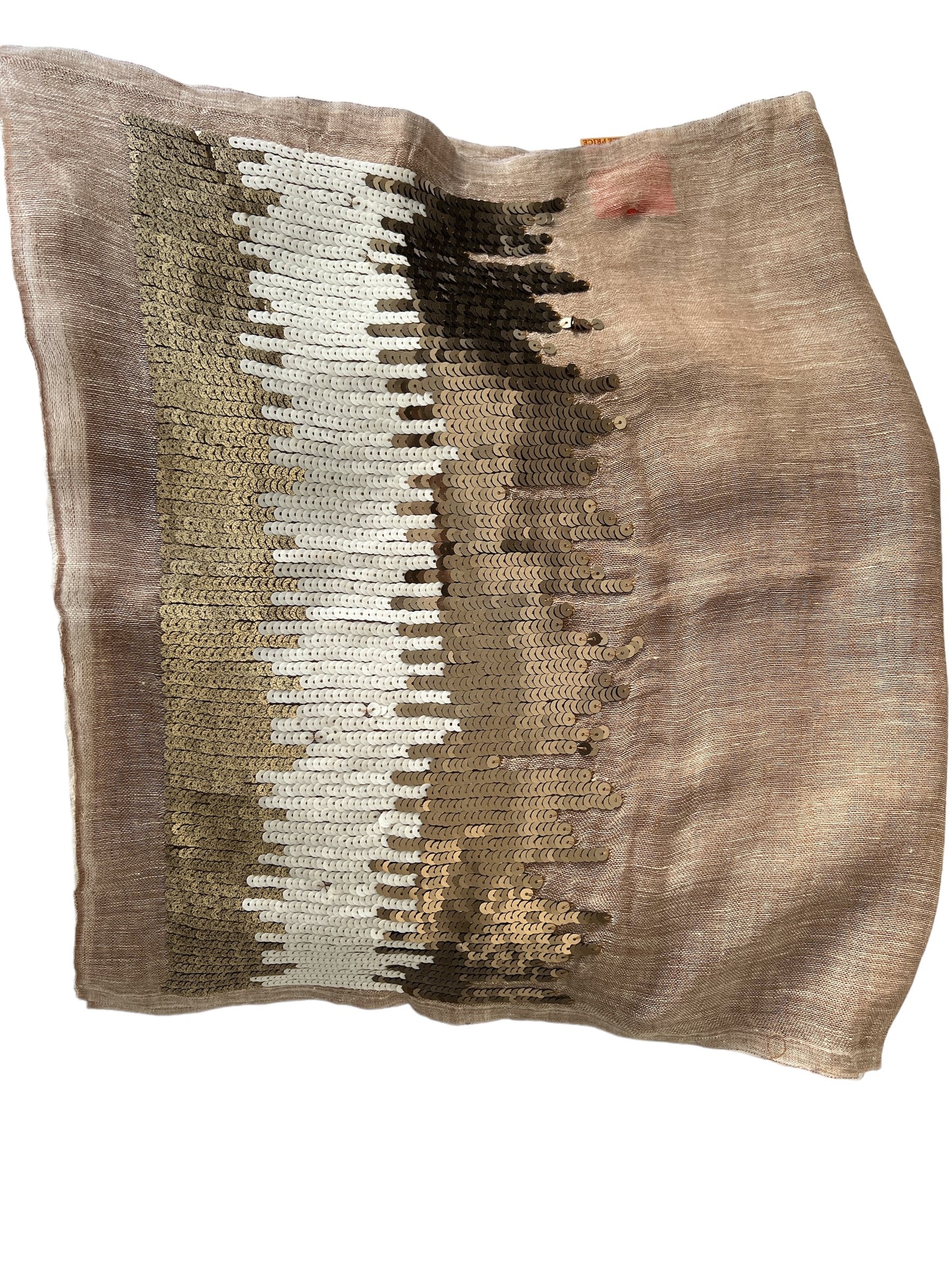 Brown with Brown & White Sequenced Border Cotton-Silk Rich Linen Blend - Scarves / Wraps / Stoles